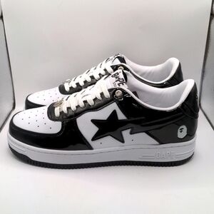 New A Bathing Ape BAPE Black X Bapesta White/Black Sz 10